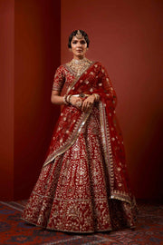 Heavy Red Lehenga Bridal in Thread Embroidery