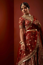 Heavy Red Lehenga Bridal in Thread Work