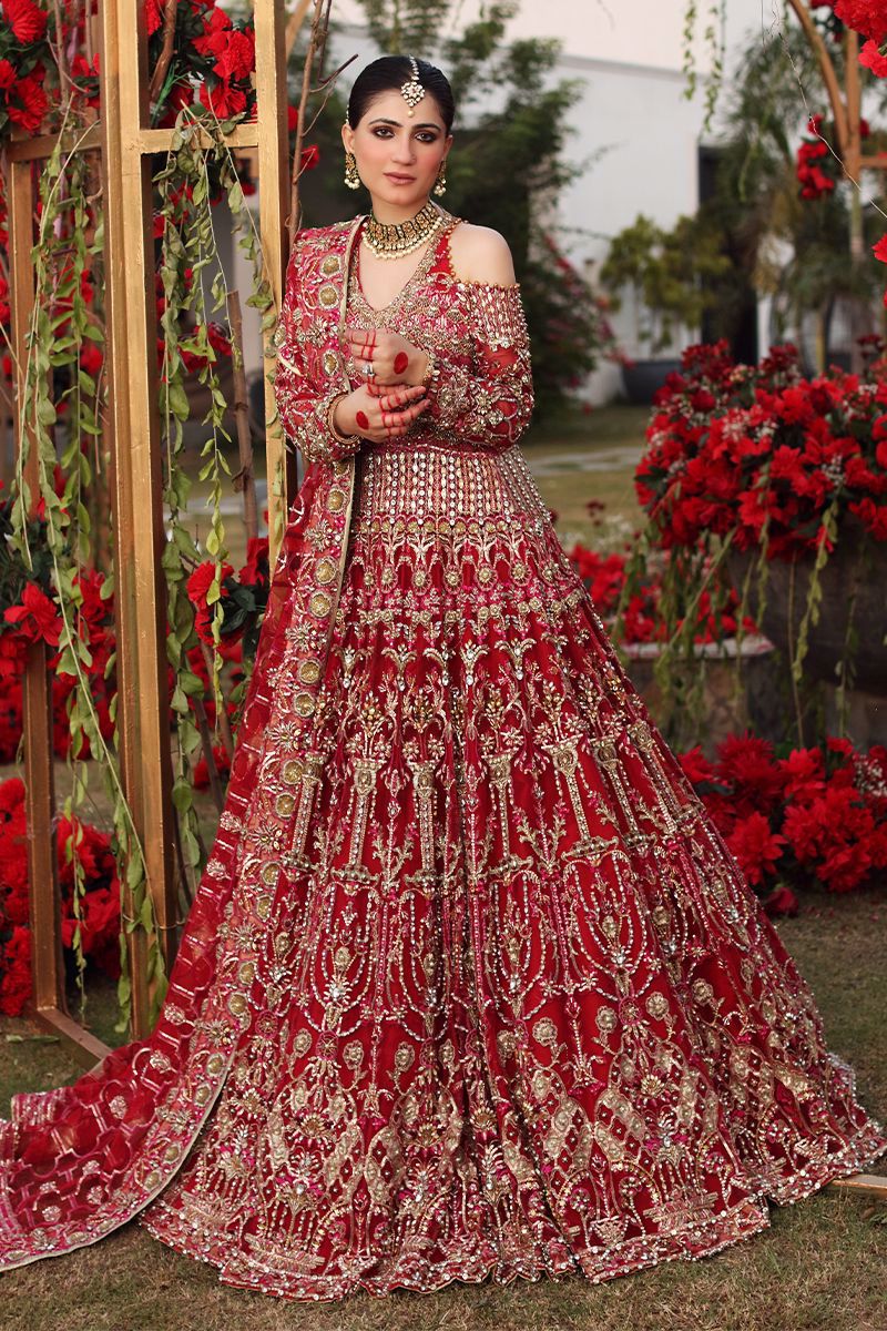 Designer Red Silver Lehenga Choli for Indian Bridal Wear Nameera by Farooq