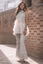 Heavy White Pakistani Party Dresses in Kameez Trouser