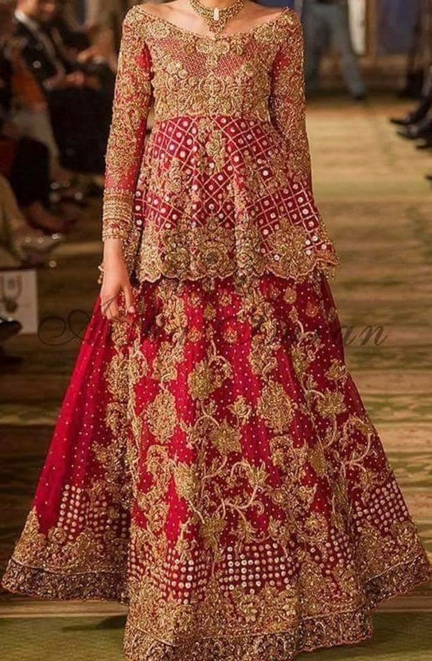 Beutifull bridal lahnga in maroon red color Model # W 1005