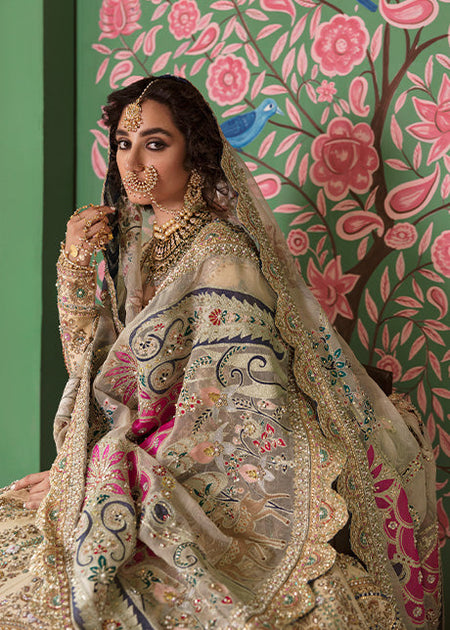 Embellished Beige Raw Silk Lehenga Choli for Indian Bridal Wear ...
