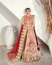 Indian Golden Red Lehenga Frock for Bridal Wear 