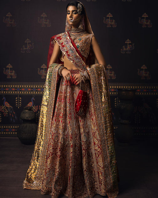 Indian Red Bridal Lehenga with Choli and Dupatta Dress – Nameera by Farooq