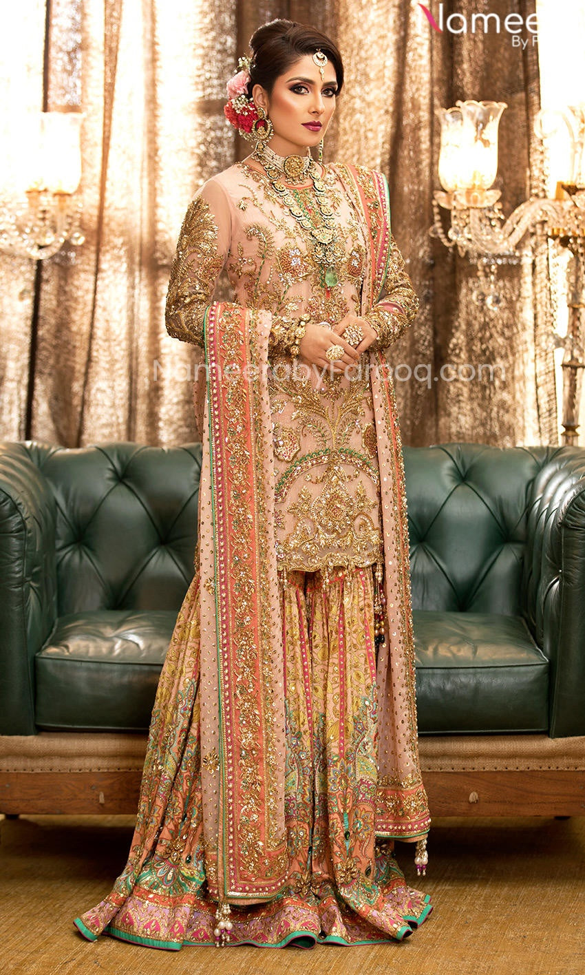 Designer Ivory Pink Pakistani Bridal Sharara for Wedding Wear – Nameera ...