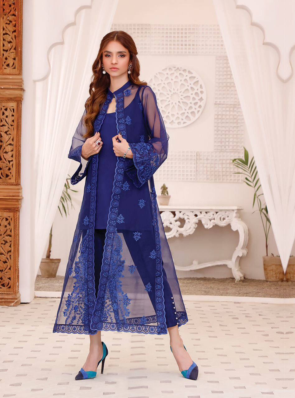 Latest Jacket Style Embroidered Pakistani Blue Dress for Eid – Nameera ...