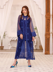 Jacket Style Embroidered Pakistani Blue Dress for Eid