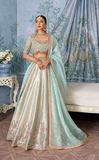 Jamawar Lehenga with Choli and Dupatta Bridal Dress – Nameera by Farooq