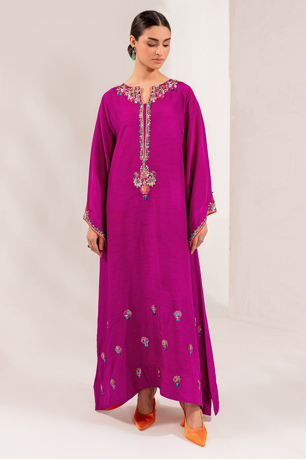 Kameez Trouser Raw Silk Pakistani Eid Dress In Magenta Nameera By Farooq 3868