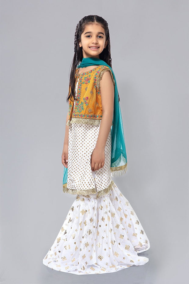 Kids White Gharara Dress for Eid