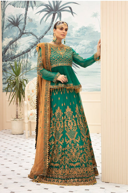 Buy Latest Bottle Green Designer Bridal Dress 2020 – Nameera by Farooq