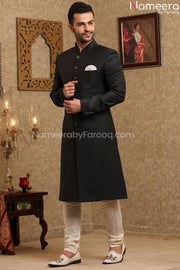 Latest Black Sherwani for Wedding Online with off White Pajama 2021 