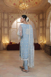 Latest Blue Salwar Kameez in Embroidered Net Online