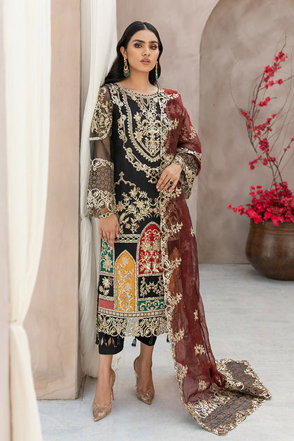 Embroidered Salwar Kameez Pakistani Black Dress for Eid – Nameera by Farooq