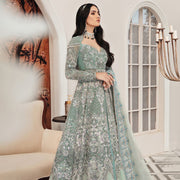 Latest Front Open Gown Lehenga Blue Pakistani Bridal Dress