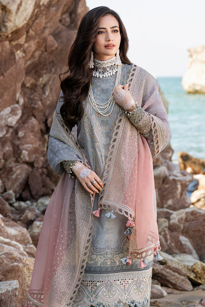 Grey Kameez Trouser Embroidered Pakistani Eid Dress – Nameera by Farooq