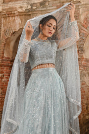 Latest Grey Lehenga Choli Bridal Dress Pakistani in Net