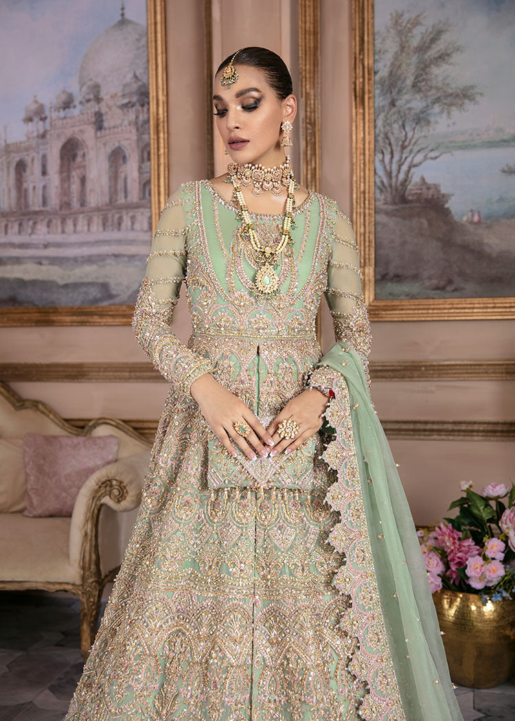Buy Mint Wedding Lehenga with Front Open Gown Pakistani – Nameera by Farooq
