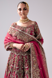 Latest Pakistani Bridal Dress in Embellished Wedding Lehenga Choli and Dupatta Style in Net Fabric