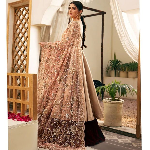 Latest Pakistani Bridal Frock with Lehenga and Dupatta Dress