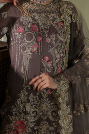 Latest Pakistani Eid Dress in Embroidered Chiffon Kameez Trouser and Net Dupatta Style