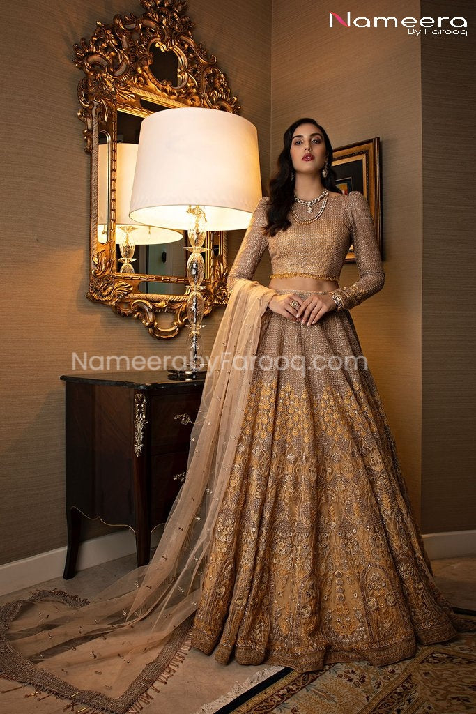 Latest Pakistani Lehenga Choli Design for Party Online Nameera by Farooq