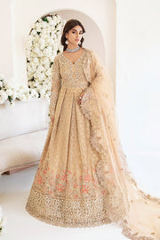 Latest Pakistani Party Dress in Embroidered Pishwas Frock with Trousers and Net Dupatta Style