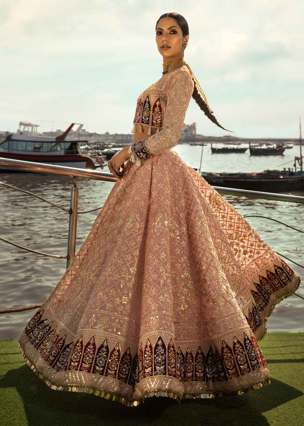 Latest Pakistani Pastel Pink Lehenga Choli Bridal Dress