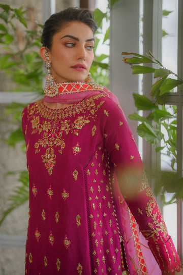 Latest Pakistani Pink Embroidered Long Kameez With Trousers 2023