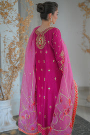 Latest Pakistani Pink Embroidered Long Kameez With Trousers