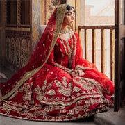 Latest Pakistani Red Bridal Lehenga with Frock Dress Online