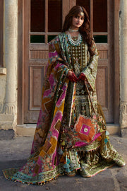 Latest Pakistani Wedding Dress in Green Sharara Kameez Style