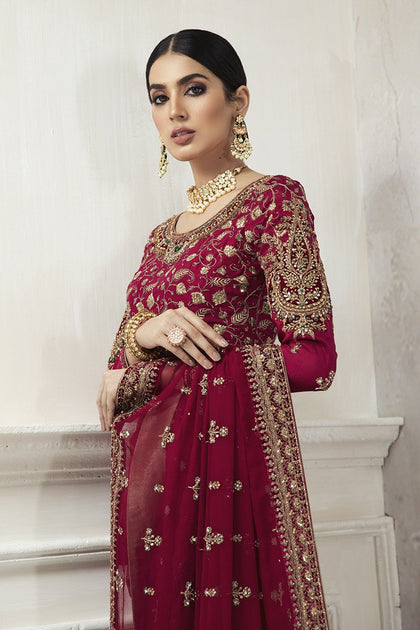 Latest Traditional Pakistani Wedding Maroon Red Saree Dress – Nameera ...