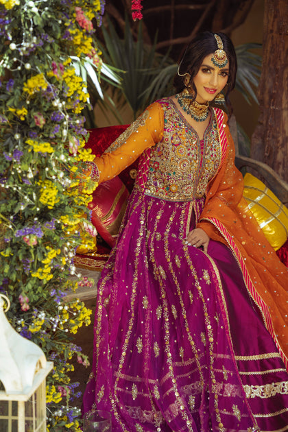 Purple Lehenga and Open Pishwas Pakistani Bridal Dress Online – Nameera ...