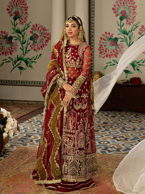 Red Dress Pakistani in Kameez Trouser Style for Wedding – Nameera by Farooq