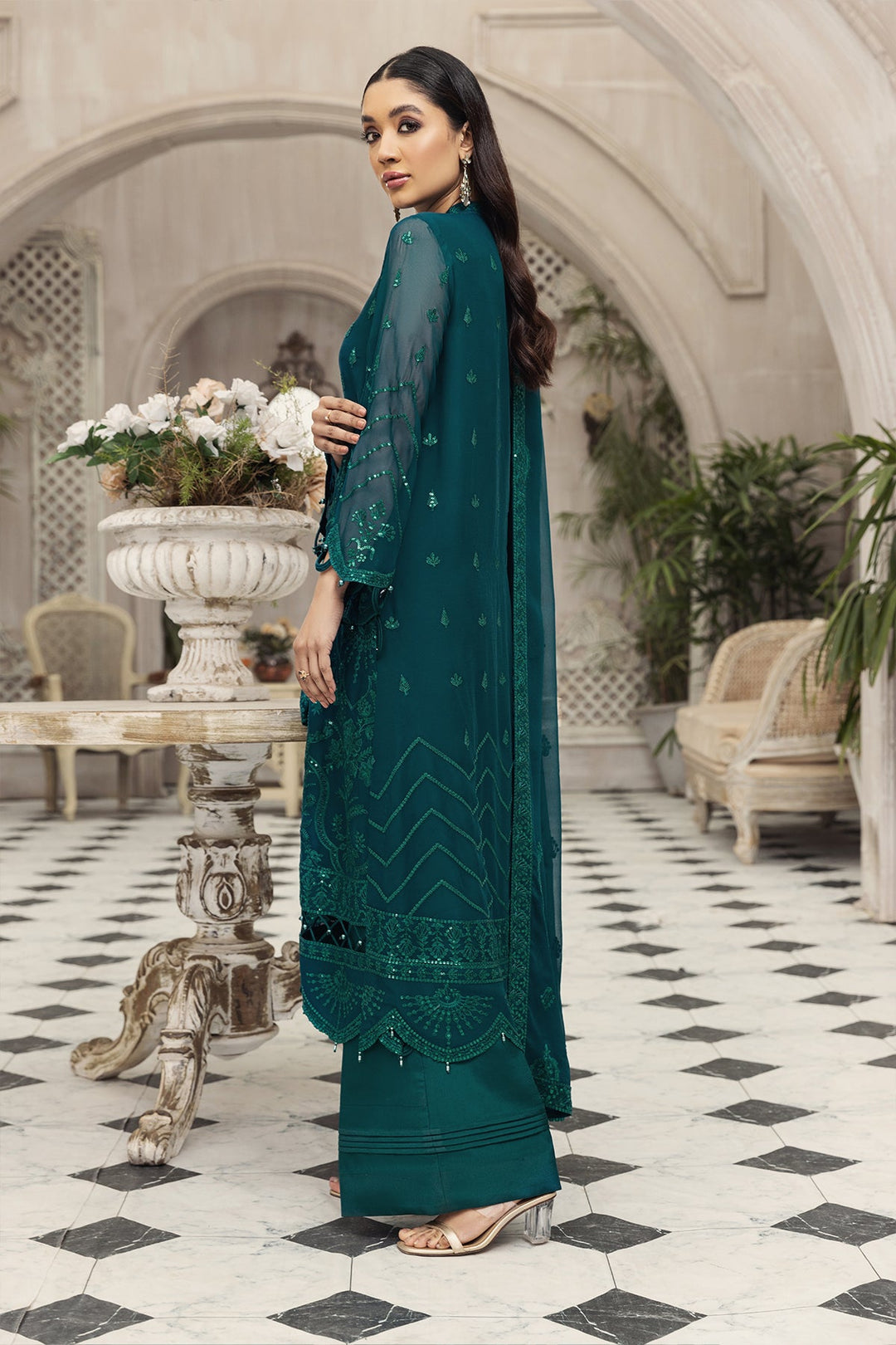 Latest Sea Green Pakistani Dress in Chiffon Online 2022 Nameera by Farooq