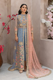 Latest Teal Traditional Front Open Gown Pakistani Eid Dress