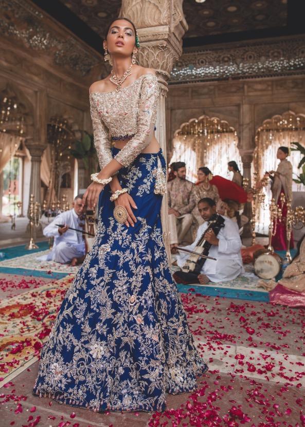 Latest Pakistani Navy Blue Lehnga Choli for Wedding