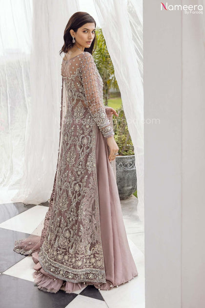 Pakistani Designer Bridal Lavender Lehenga Gown in Net Chiffon ...