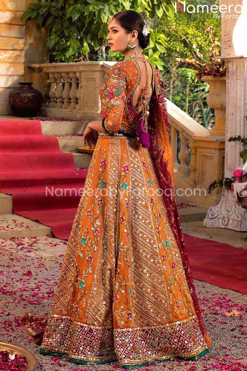 Latest Pakistani Bridal Lehenga Choli for Mehndi Online 2021 Nameera by Farooq