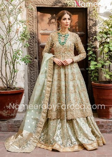 Royal Golden Bridal Lehenga Frock and Dupatta Dress | Golden bridal lehenga,  Bridal dress design, Bridal dresses pakistan