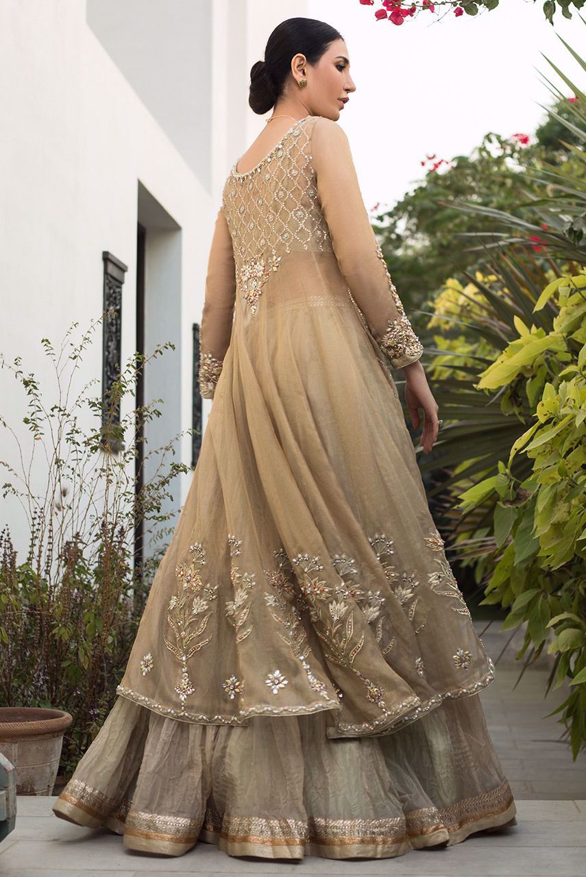 Lehenga and Front Open Gown Pakistani Bridal Nikkah Dress Nameera by Farooq