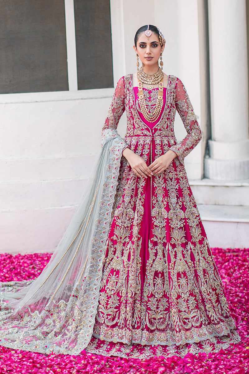 Buy Magenta Front Open Gown Pakistani with Bridal Lehenga – Nameera by ...