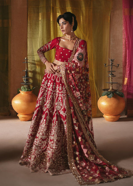 Maroon Lehenga Bridal Choli Pakistani Wedding Dresses – Nameera by Farooq