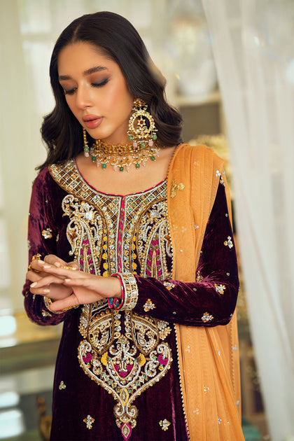 Maroon Plum Salwar Kameez Pakistani Wedding Dresses – Nameera by Farooq