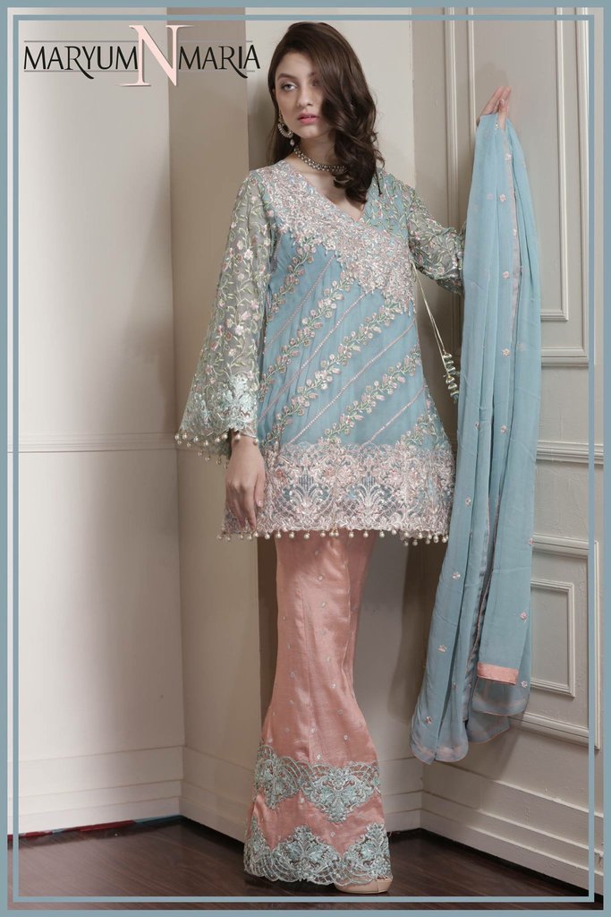 Maryum N Maira Ferozi Chiffon Dress With Embellishments Nameera By Farooq 8680