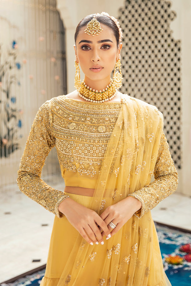 Mehndi Bridal Yellow Lehenga Choli Dress Pakistani