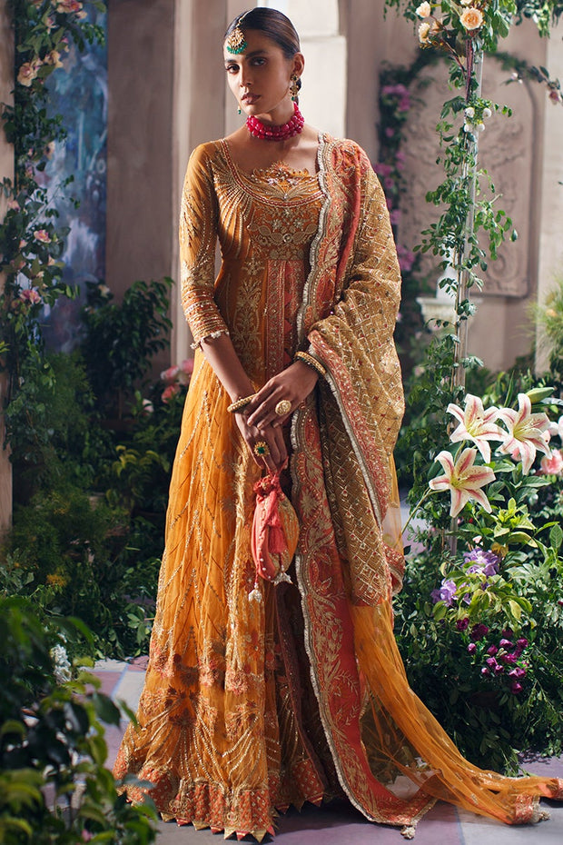 Mehndi Dress in Classic Orange Lehenga Choli Dress Pakistani Style Online