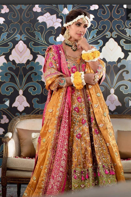 Online Latest Kalidaar Multi Colour Bridal Lehenga – Nameera by Farooq