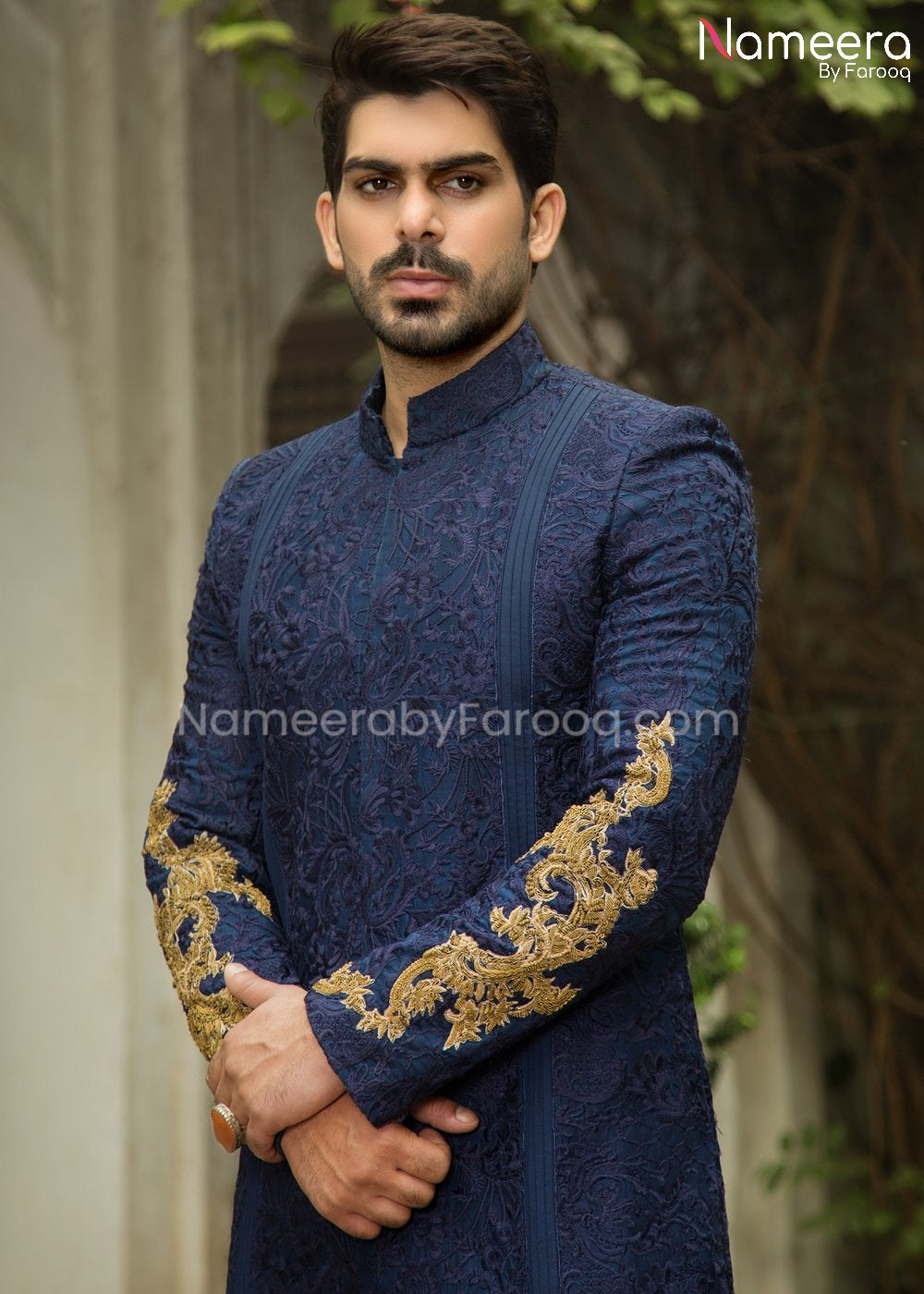 Fashion dark blue sherwani for groom